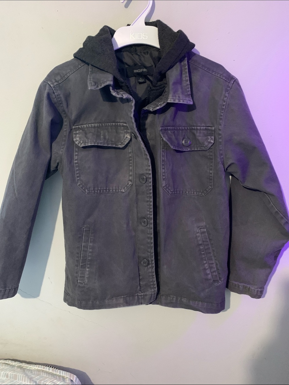 Ring of Fire Boys' Washed Gray khaki Jacket with Knit Hood, Snoopy embroidery